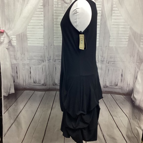 Indies France Black Sleeveless Gathered Midi Dress NWT 10 - Picture 9 of 14